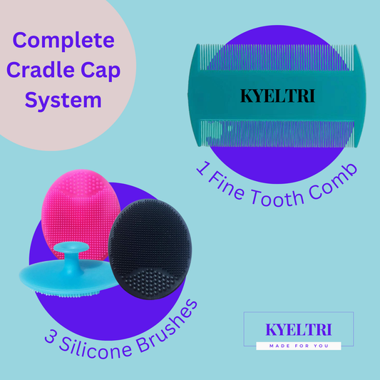 Cradle Cap Treatment for Baby Including 3 Kyeltri Silicone Cradle Cap Brushes & Fine Tooth Cradle Cap Comb