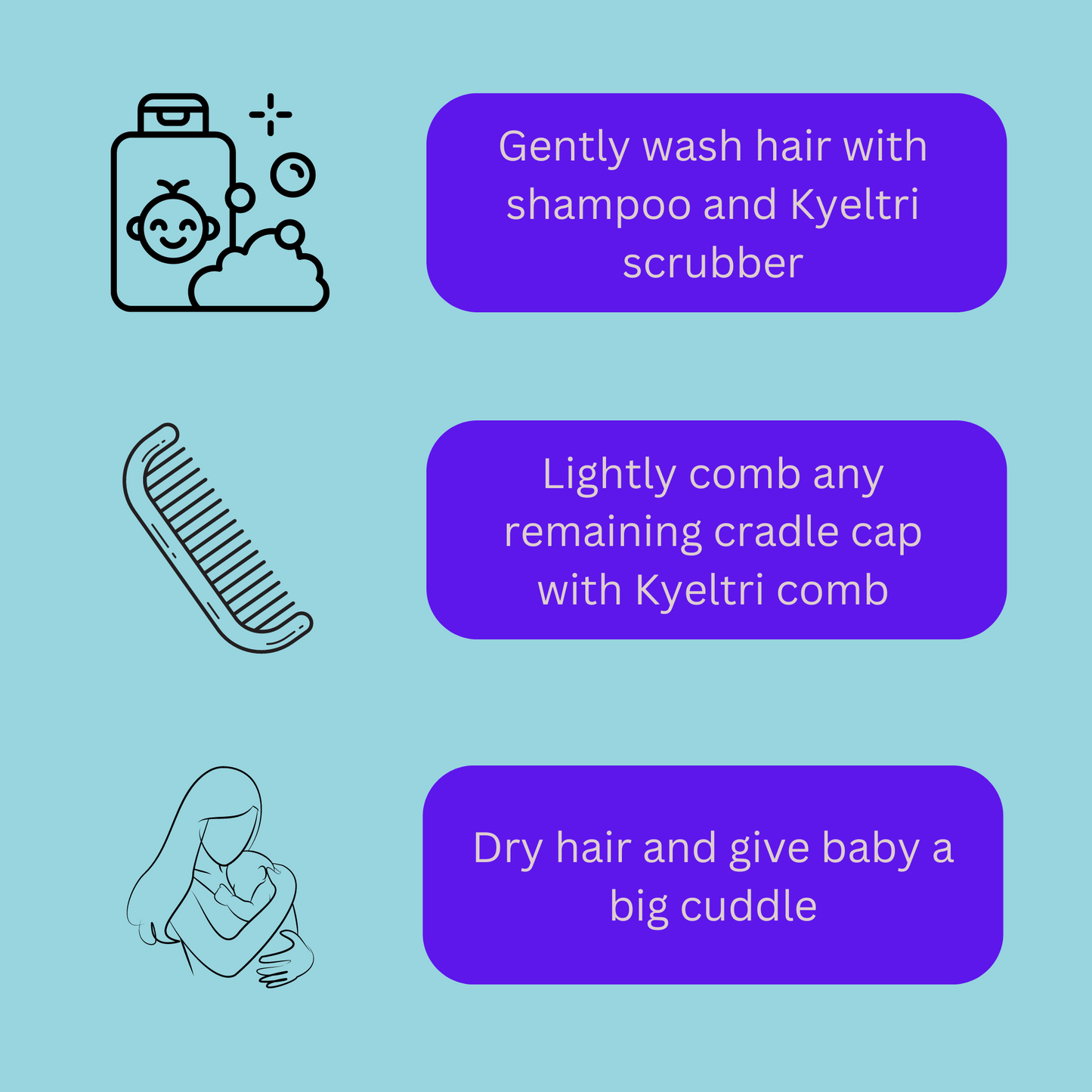 Cradle Cap Treatment for Baby Including 3 Kyeltri Silicone Cradle Cap Brushes & Fine Tooth Cradle Cap Comb