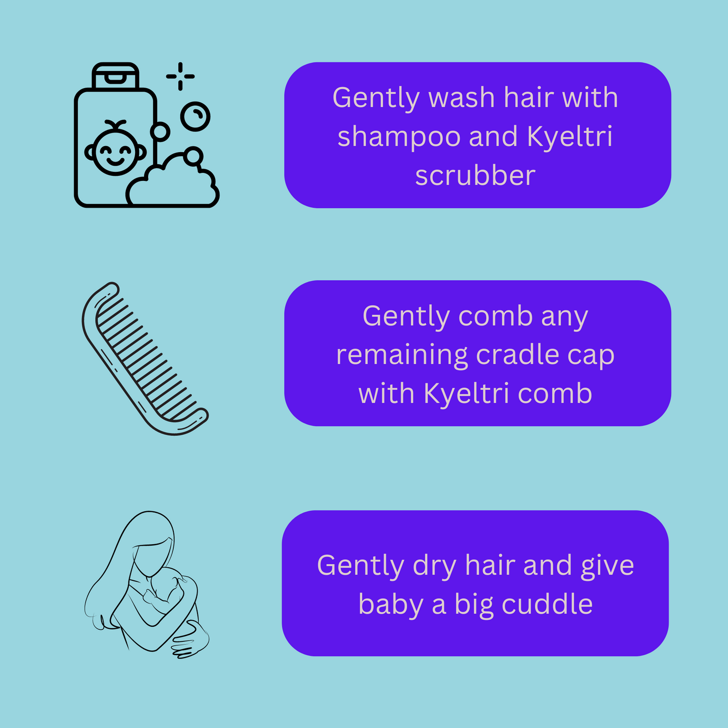 Cradle Cap Treatment for Baby Including 3 Kyeltri Silicone Cradle Cap Brushes & Fine Tooth Cradle Cap Comb Bundled with Johnson's Baby Shampoo
