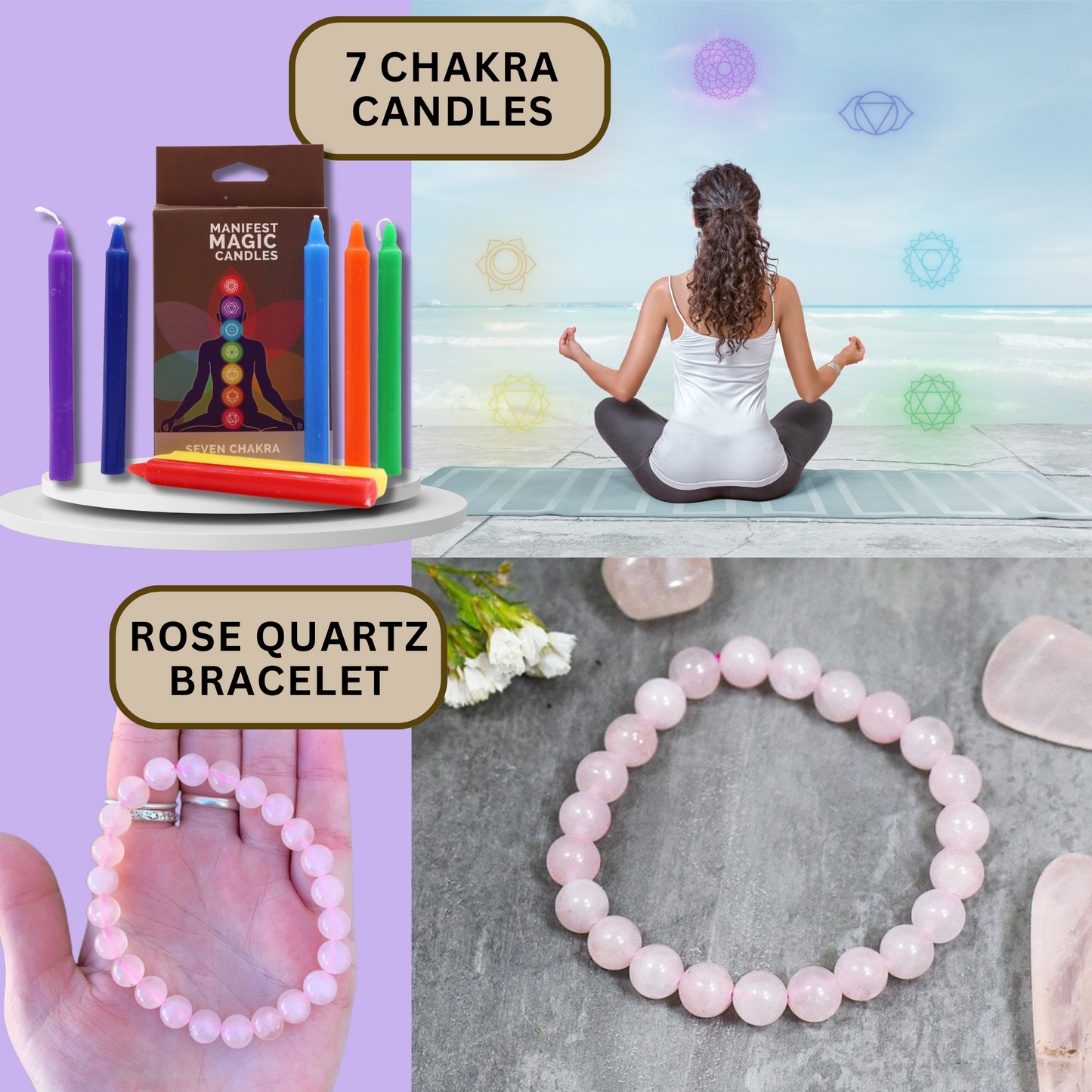 Manifestation Positive Gift Set with Manifesting Journal, Satya Incense Sticks, x7 Chakra Candles, Rose Quartz Bracelet, Incense Stick Holder and Jewel Pen