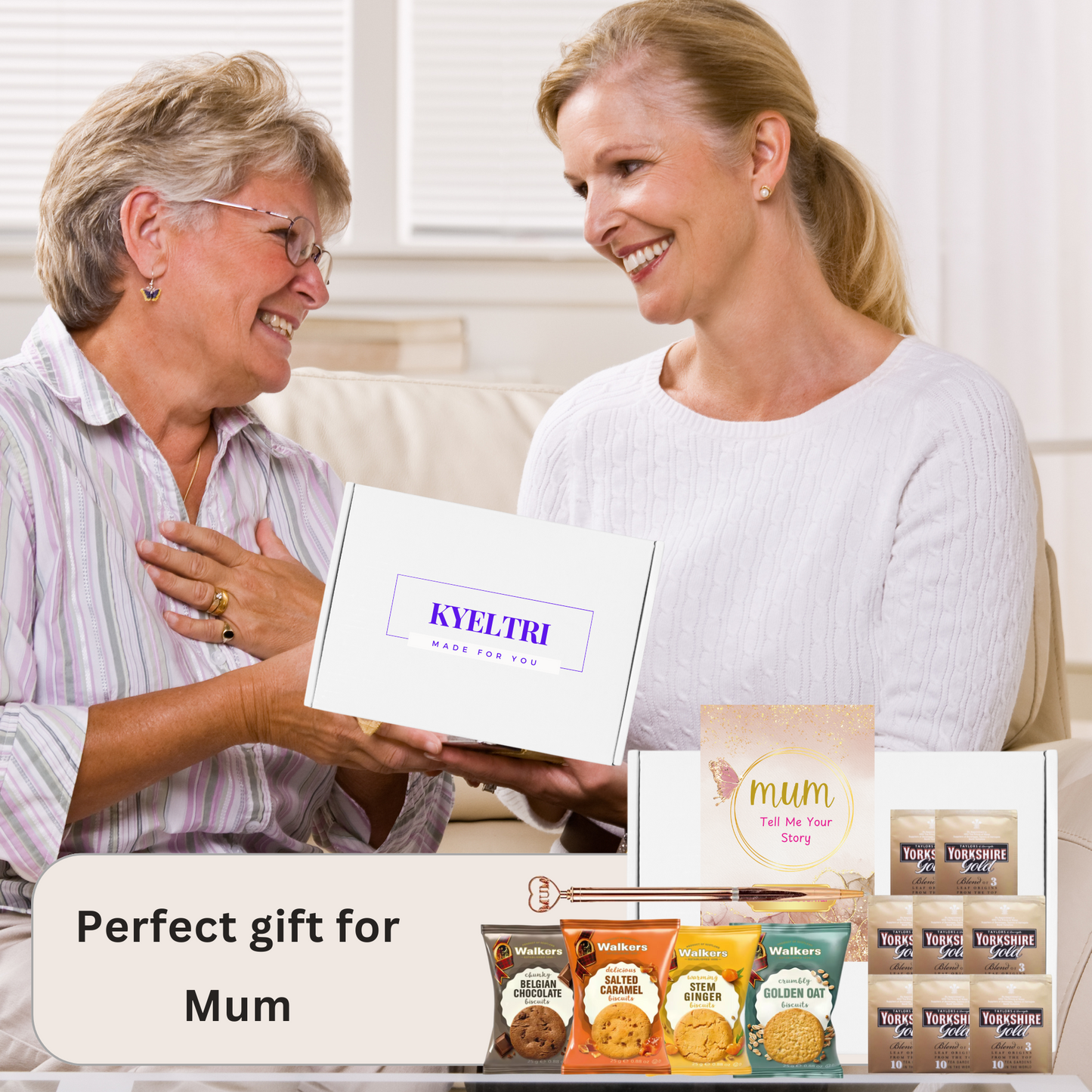 Mum I Want To Hear Your Story, Guided All About Mum Book Journal with Tea and Biscuits Gift Set Presents For Mum