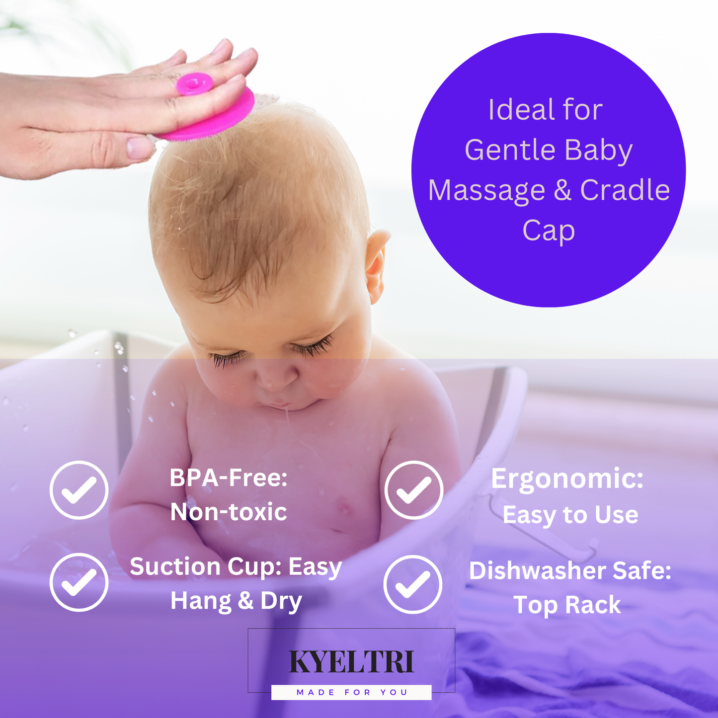 Cradle Cap Treatment for Baby Including 3 Kyeltri Silicone Cradle Cap Brushes & Fine Tooth Cradle Cap Comb