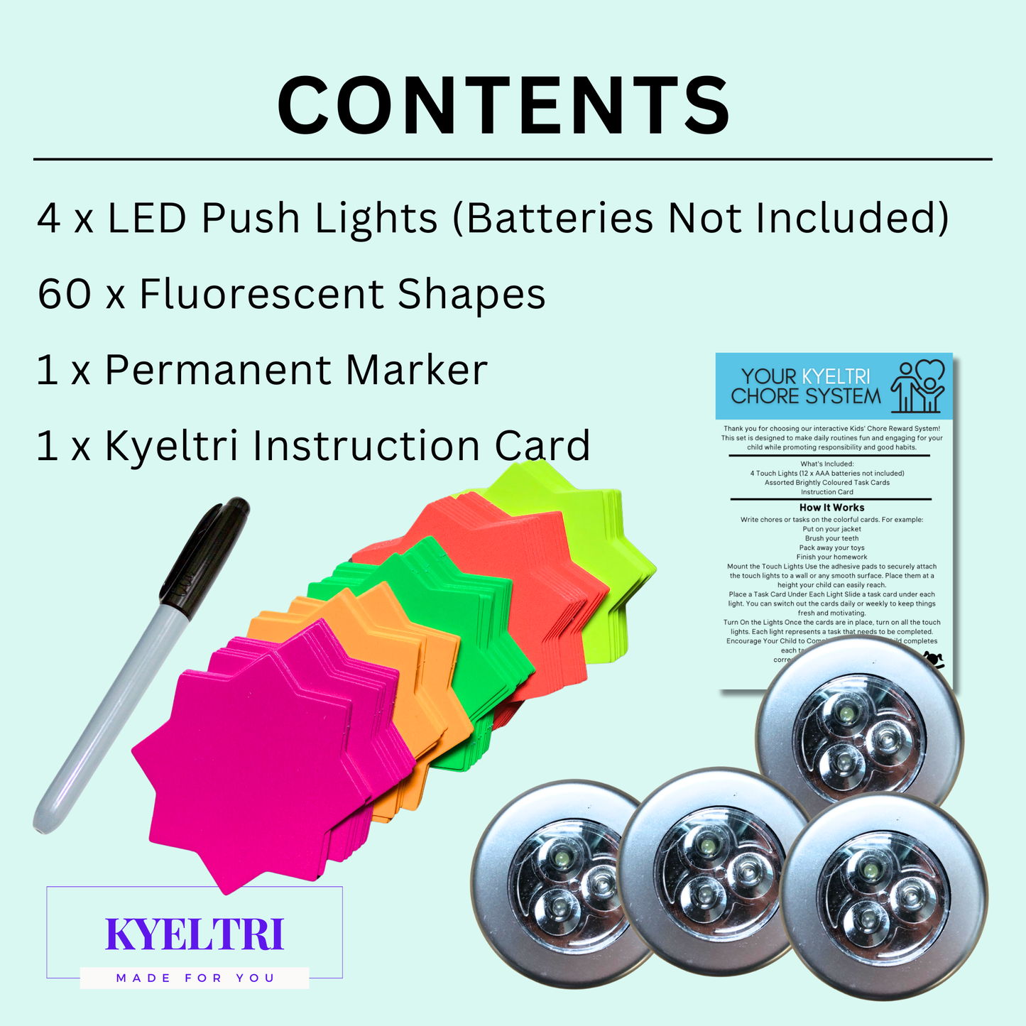 Chores System for Kids Set with Touch Lights, Neon Cards and Instruction Guide for To Do List Visual Timetable and Routine Planner