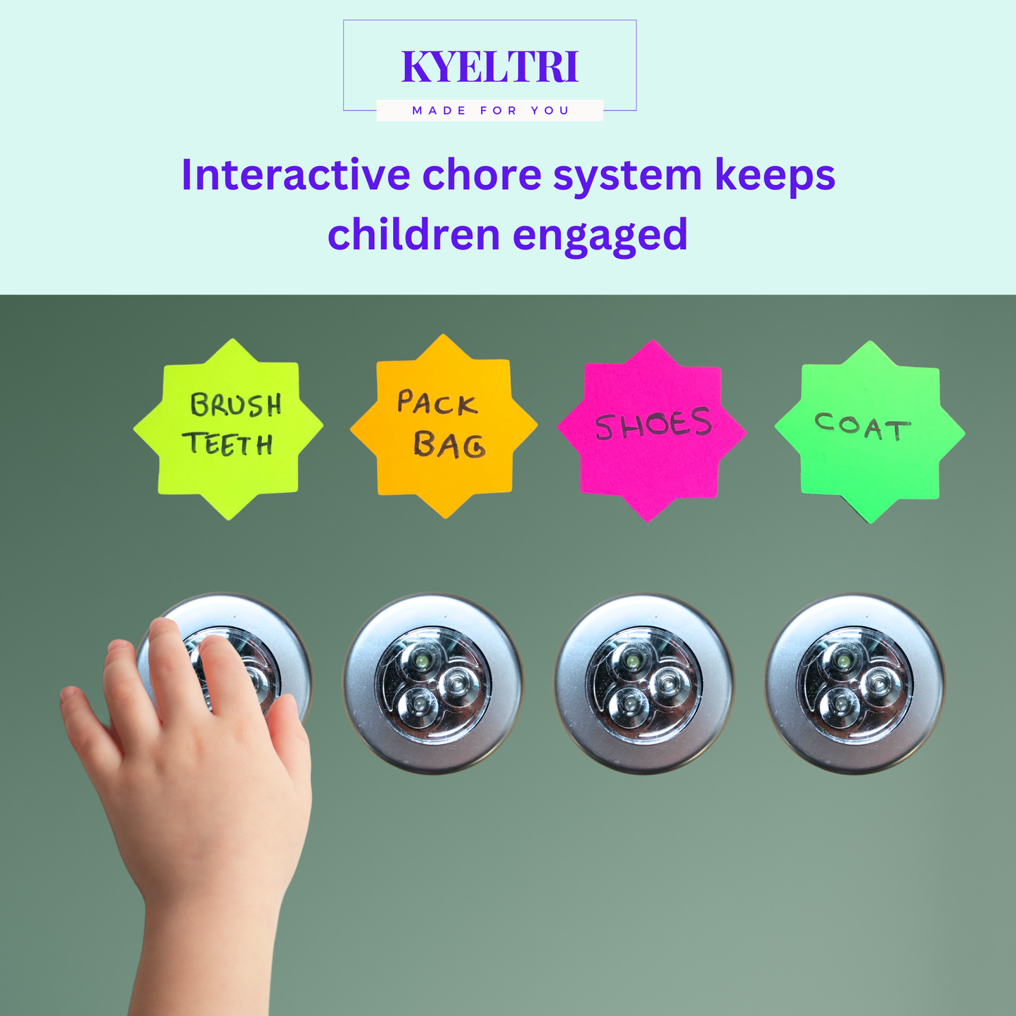 Chores System for Kids Set with Touch Lights, Neon Cards and Instruction Guide for To Do List Visual Timetable and Routine Planner