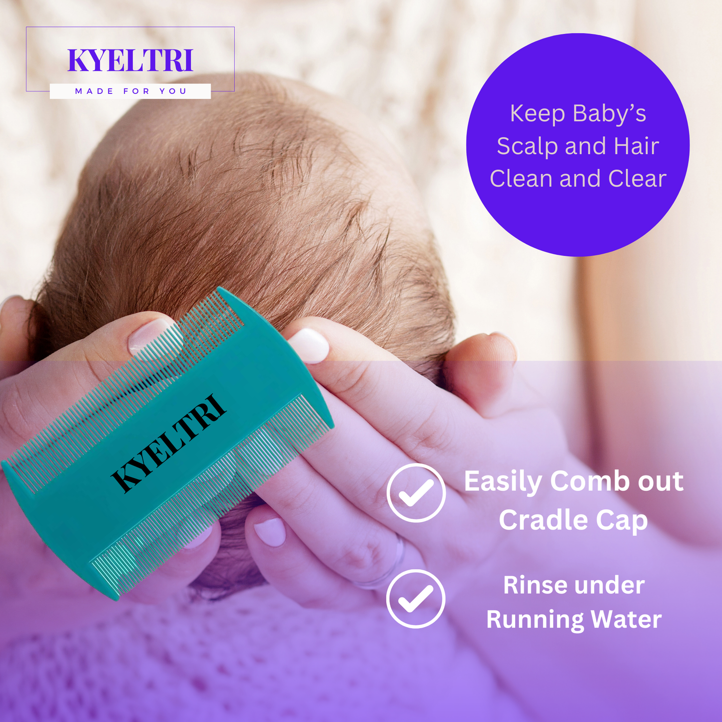 Cradle Cap Treatment for Baby Including 3 Kyeltri Silicone Cradle Cap Brushes & Fine Tooth Cradle Cap Comb Bundled with Johnson's Baby Shampoo