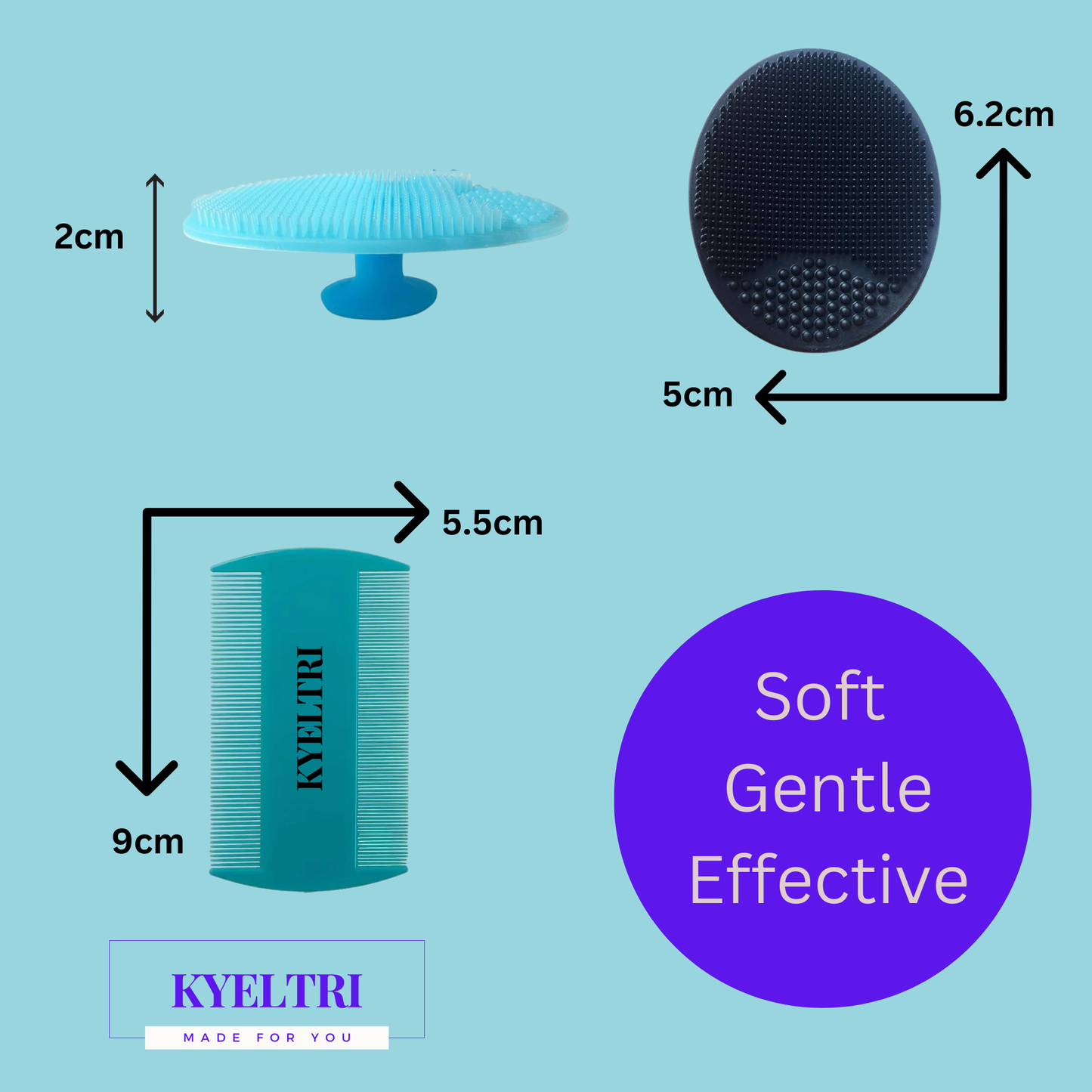 Cradle Cap Treatment for Baby Including 3 Kyeltri Silicone Cradle Cap Brushes & Fine Tooth Cradle Cap Comb Bundled with Johnson's Baby Shampoo