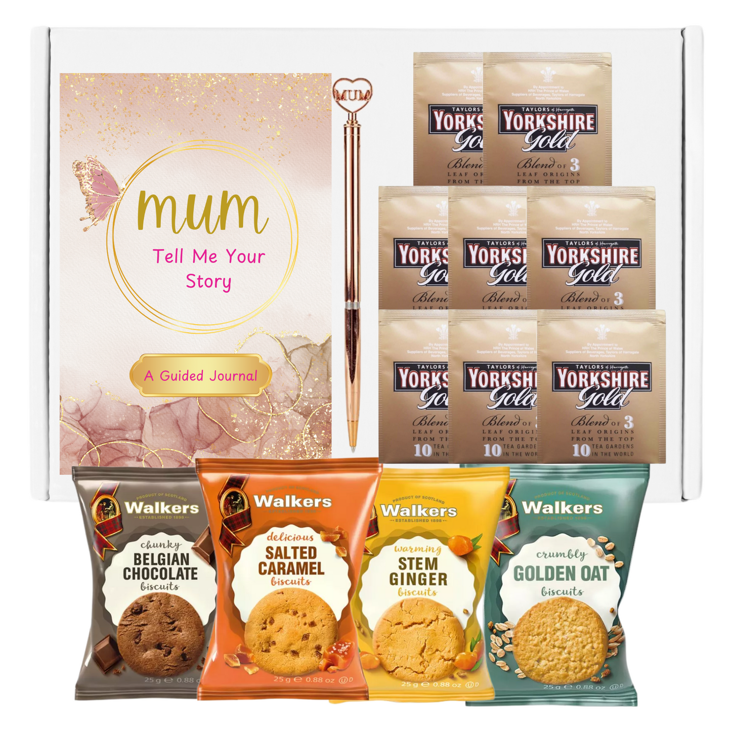 Mum I Want To Hear Your Story, Guided All About Mum Book Journal with Tea and Biscuits Gift Set Presents For Mum